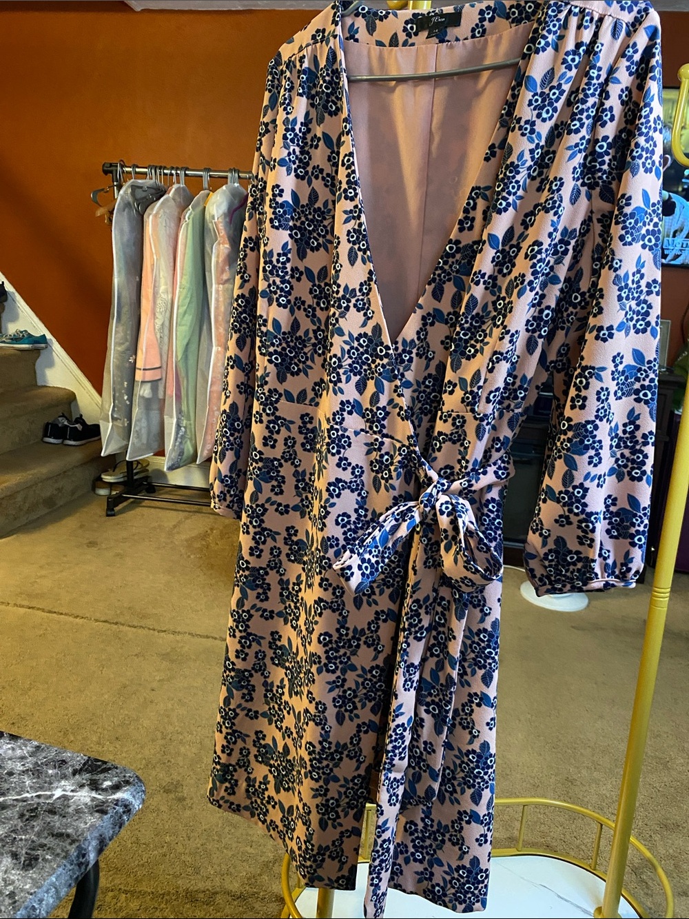 J. Crew Pink and Navy Floral Wrap Dress